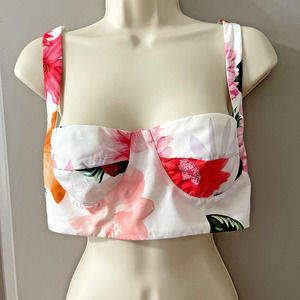 Tropical CHICWAYS White Crop Halter top Cruise wear Beach Day Lined Size Med